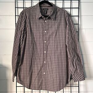 VTG Structure LS Button Up Plaid Shirt Mens XL Brown Premium Woven Y2K